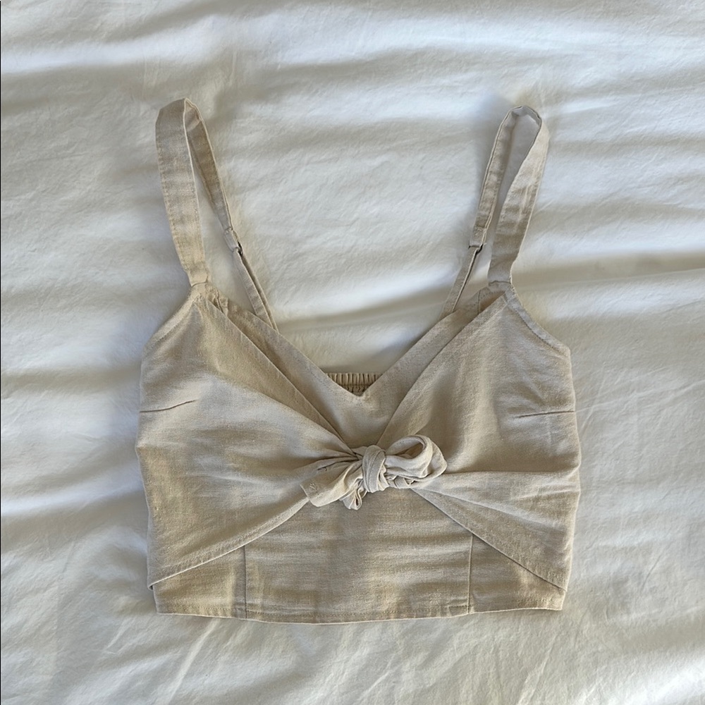 Beige Knotted Crop Top
